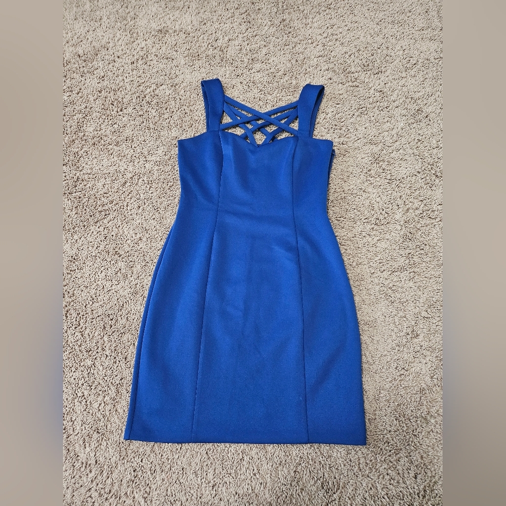 Eliza J Royal Blue Mini Dress with Lattice Neck